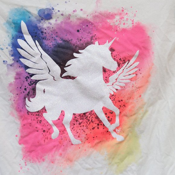 Justice White‎ Short Sleeve Unicorn Shirt Sz 12 - Picture 1 of 4